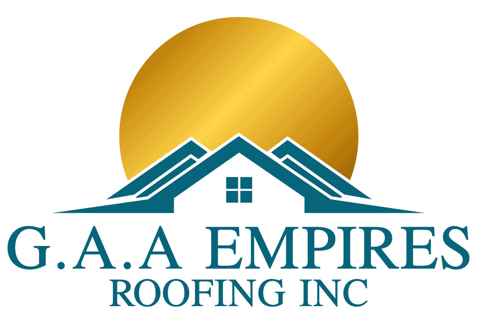 G.A.A Empires Roofing Inc logo with house and sun graphic.
